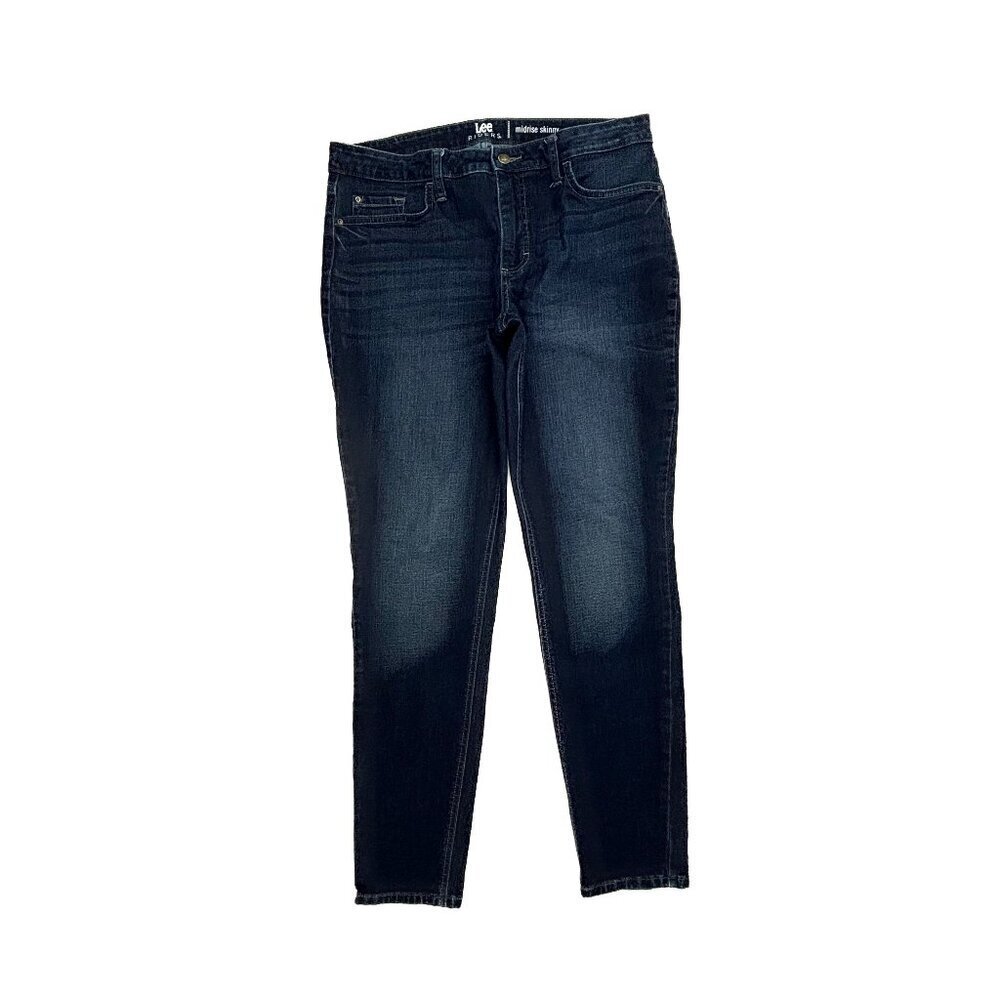 Lee Mid Rise Skinny Women's size 14 Long‎ Dark Wash Blue Denim jeans